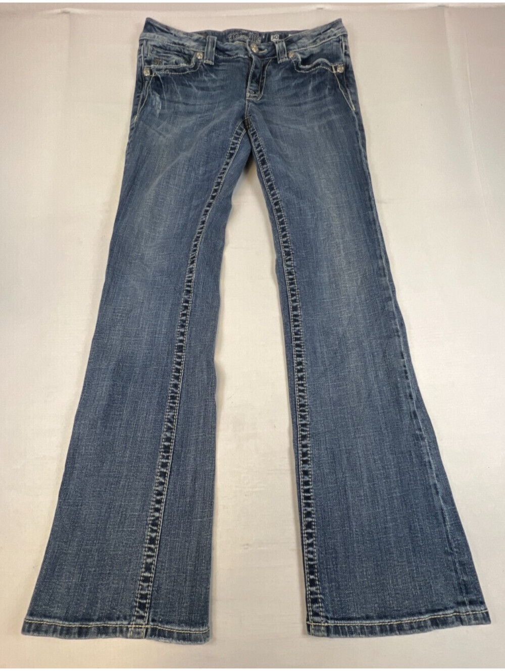 Miss Me Women 30 Bootcut Jeans Medium Wash Embellished Cross Pockets Spandex